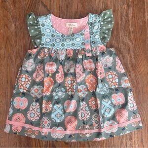 NWT Matilda Jane Multicolor Pear and Apple Dress with Ruffle Sleeves